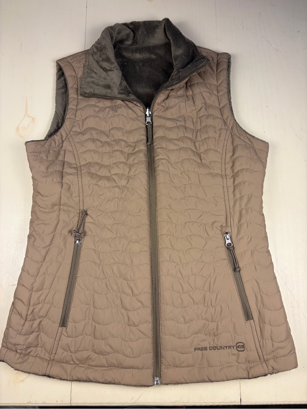 Free Country Women's Taupe Quilted Reversible Vest